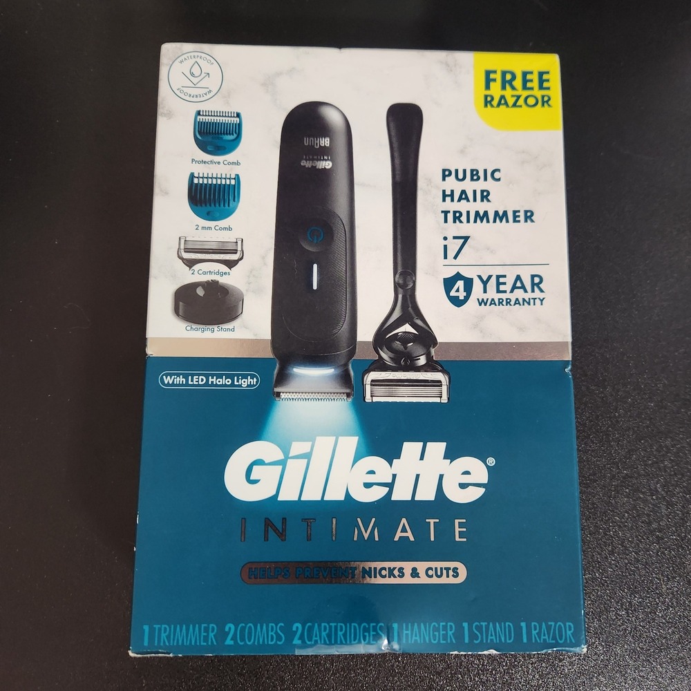 Gillette Intimate i7 Pubic Hair Trimmer with LED Halo Light for Men + Free Razor